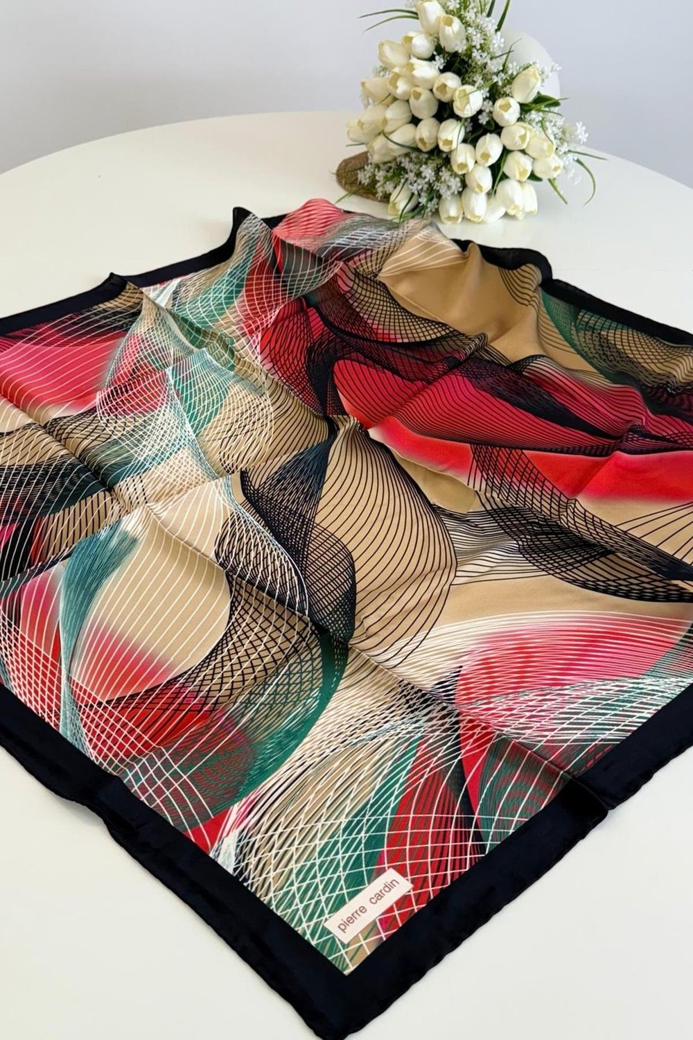 9027230/313 KOD FIRÇA DESENLİ PİERRE CARDİN SAF İPEK EŞARP STD