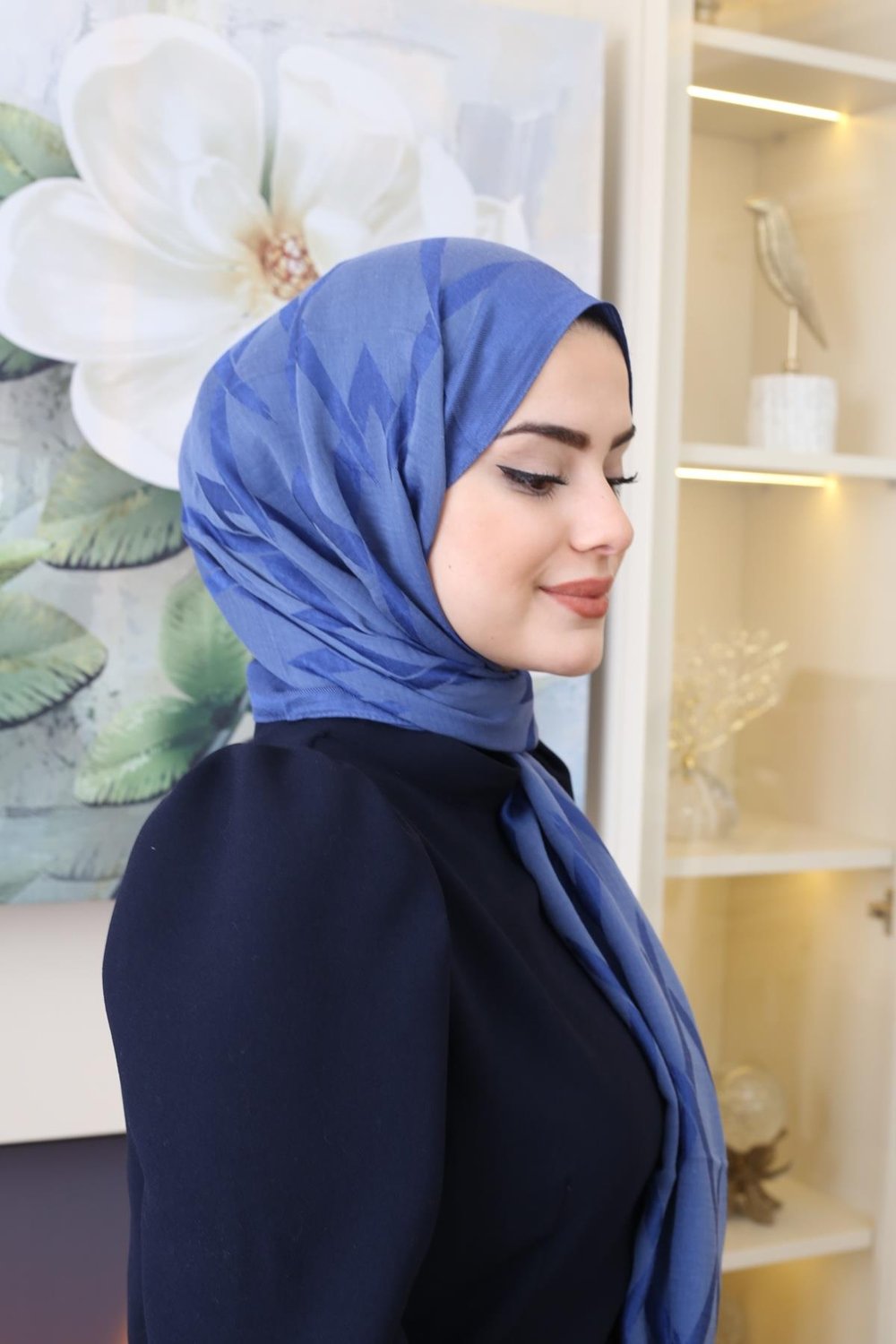 ARMİNE LYOCELL ZİKZAK DESEN ŞAL 1 İNDİGO