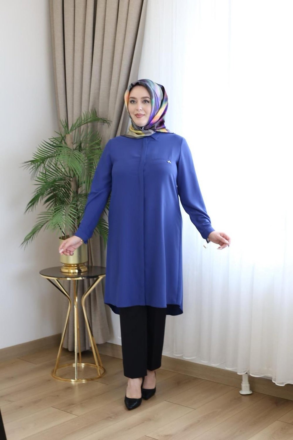 JUKI3122 KOD TEK CEPLİ TUNİK İNDİGO