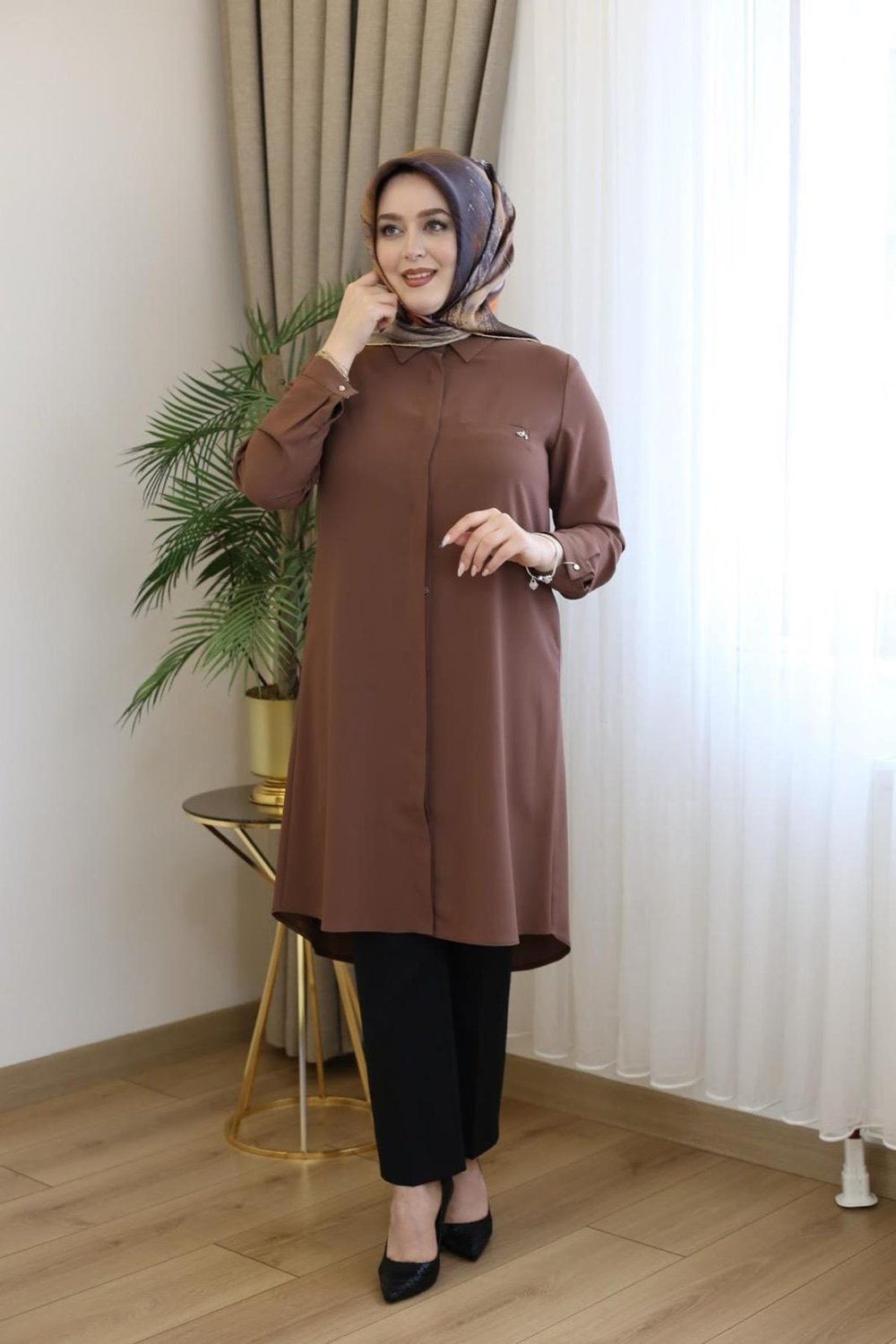 JUKI3122 KOD TEK CEPLİ TUNİK KAHVERENGİ