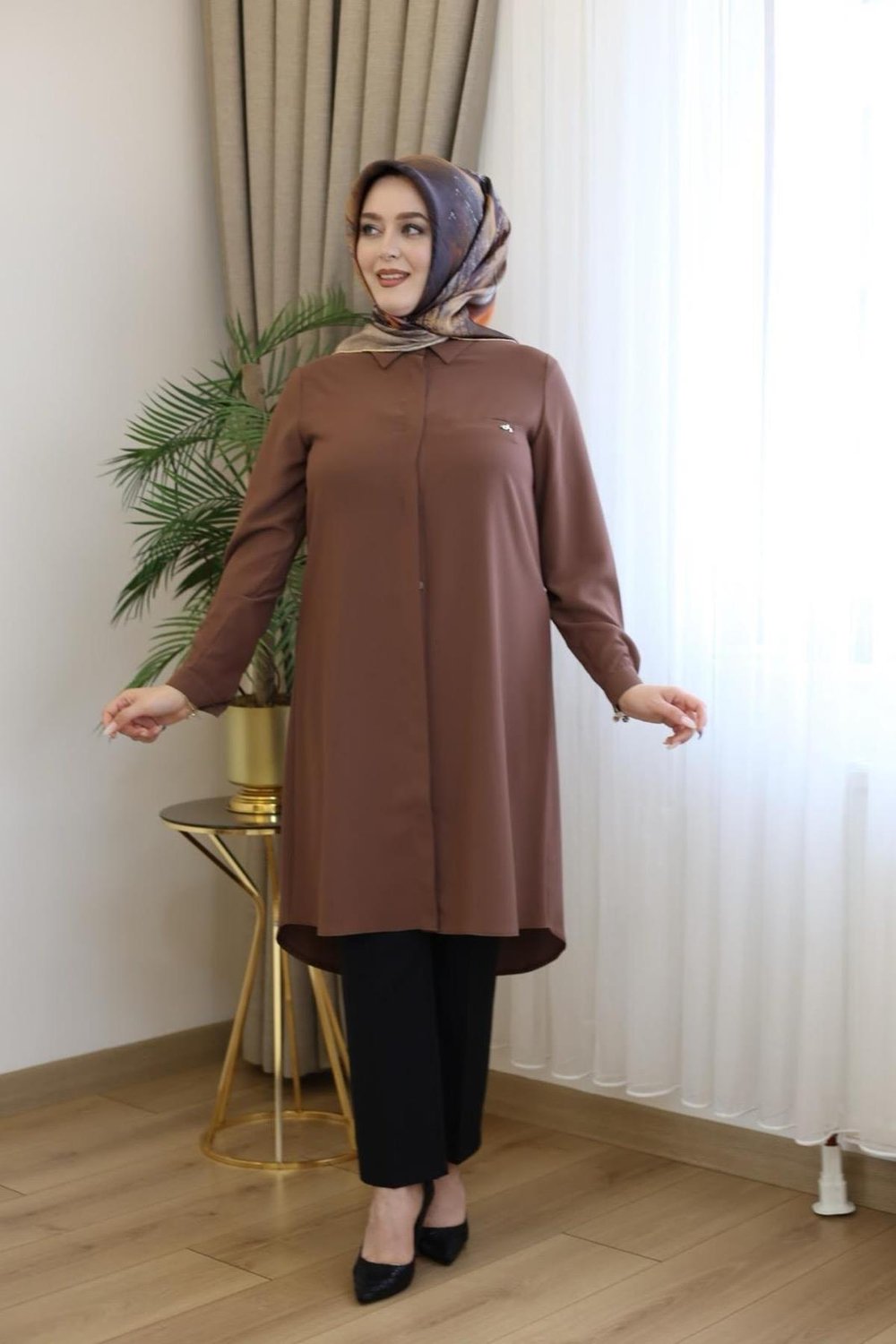 JUKI3122 KOD TEK CEPLİ TUNİK KAHVERENGİ