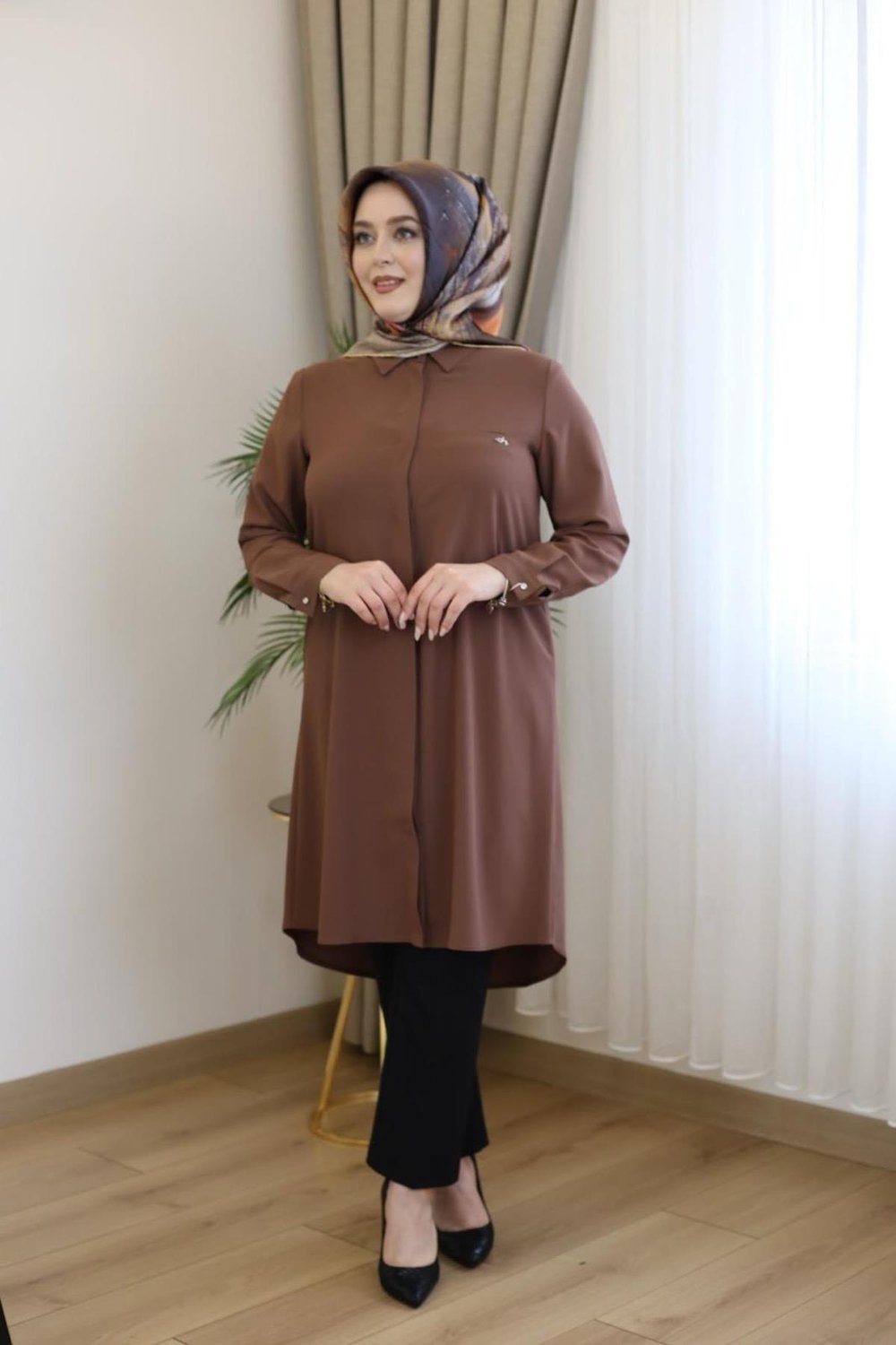 JUKI3122 KOD TEK CEPLİ TUNİK KAHVERENGİ