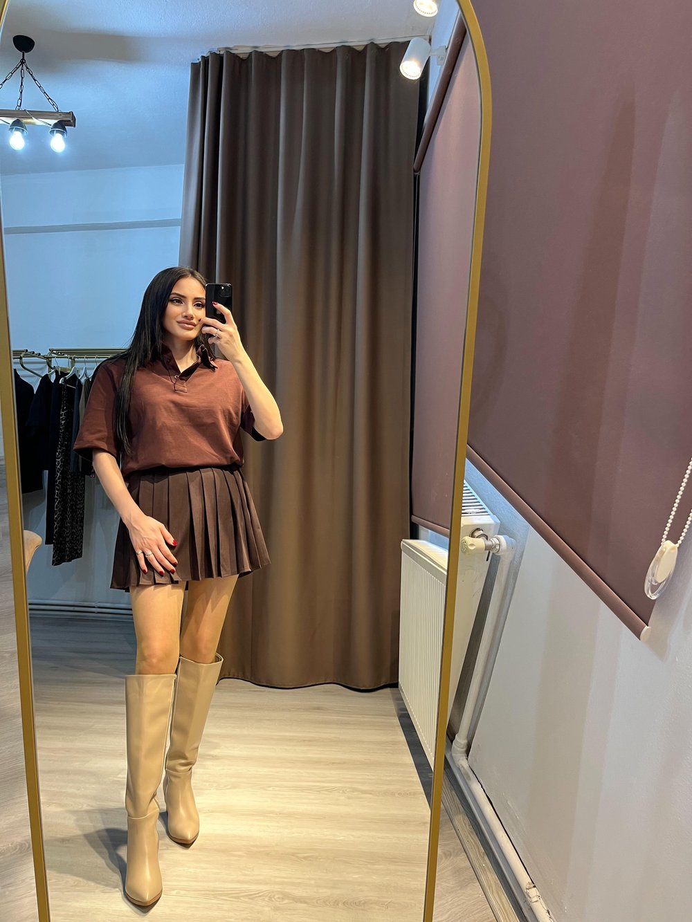 Çift Kemertli Pileli Mini Etek