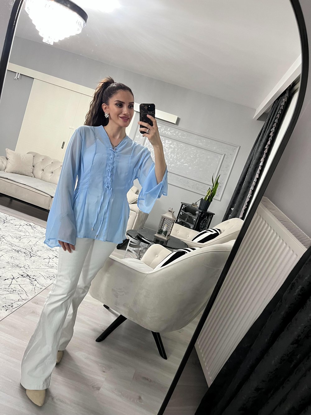Mavi Şifon Bluz
