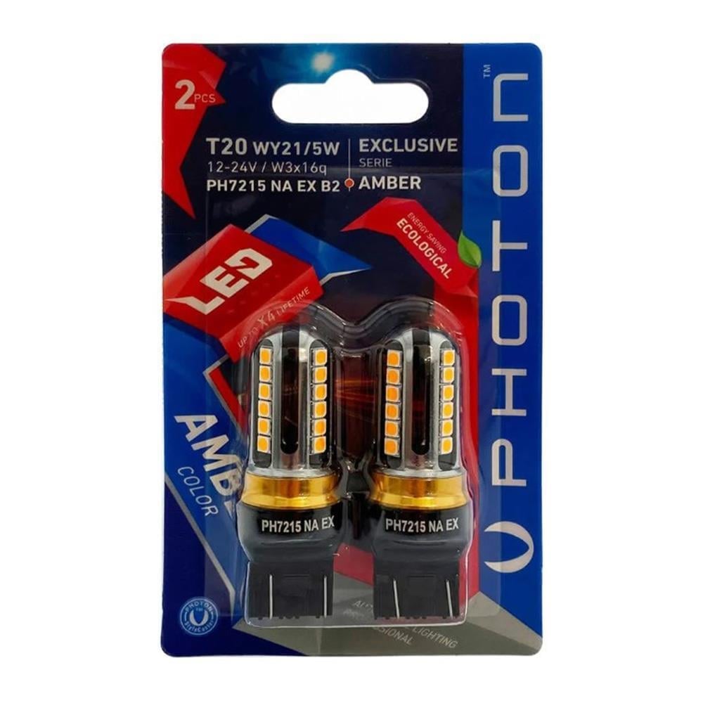 Photon T20 W21/5W AMBER EXCLUSIVE 12V-24V LED (2'Lİ BLİSTER) PH7215 NA EX B2