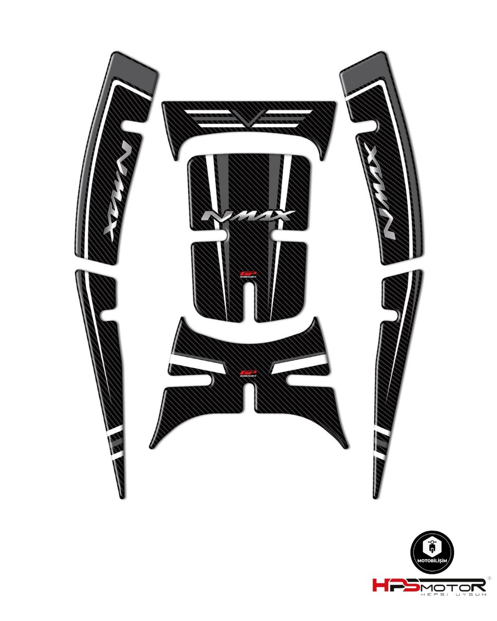 GP Kompozit Yamaha NMAX 125 / 155 2021-2024 Uyumlu Tank Pad Seti Gri