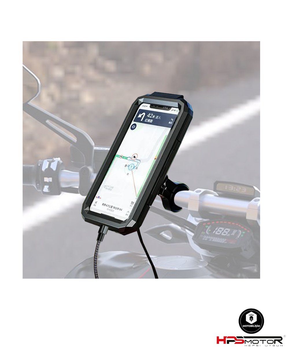 Knmaster TT-900WU Titreşim Engelleyici Usb'li Tüm Motosikletlere Uygun Telefon Tutucu
