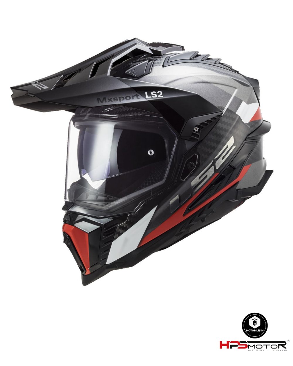 LS2 Explorer C Karbon Frontier Titanyum-Kırmızı Kask