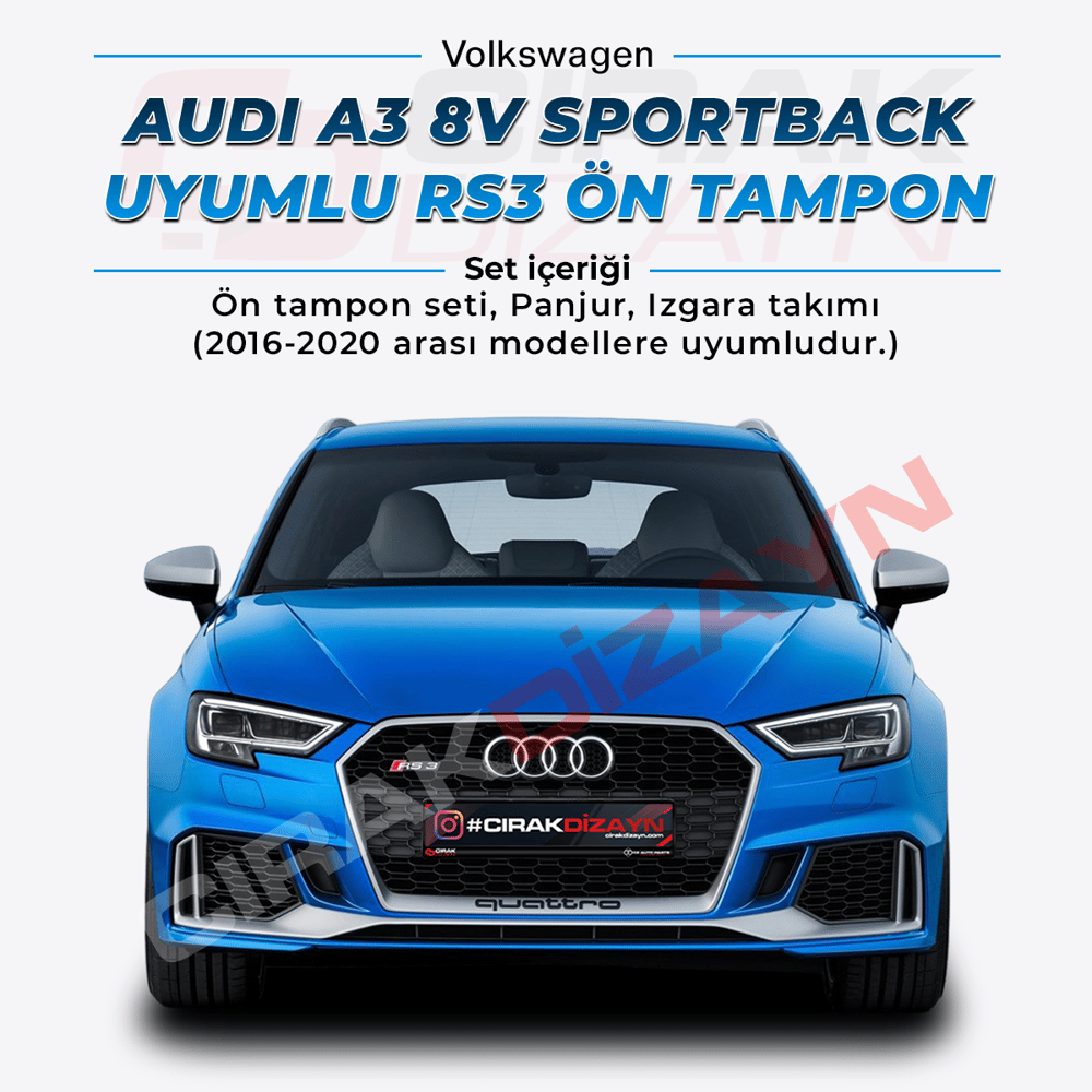 AudiAudi A3 8V Sportback Uyumlu RS3 Ön Tampon 2016-2020A3-A6-A8