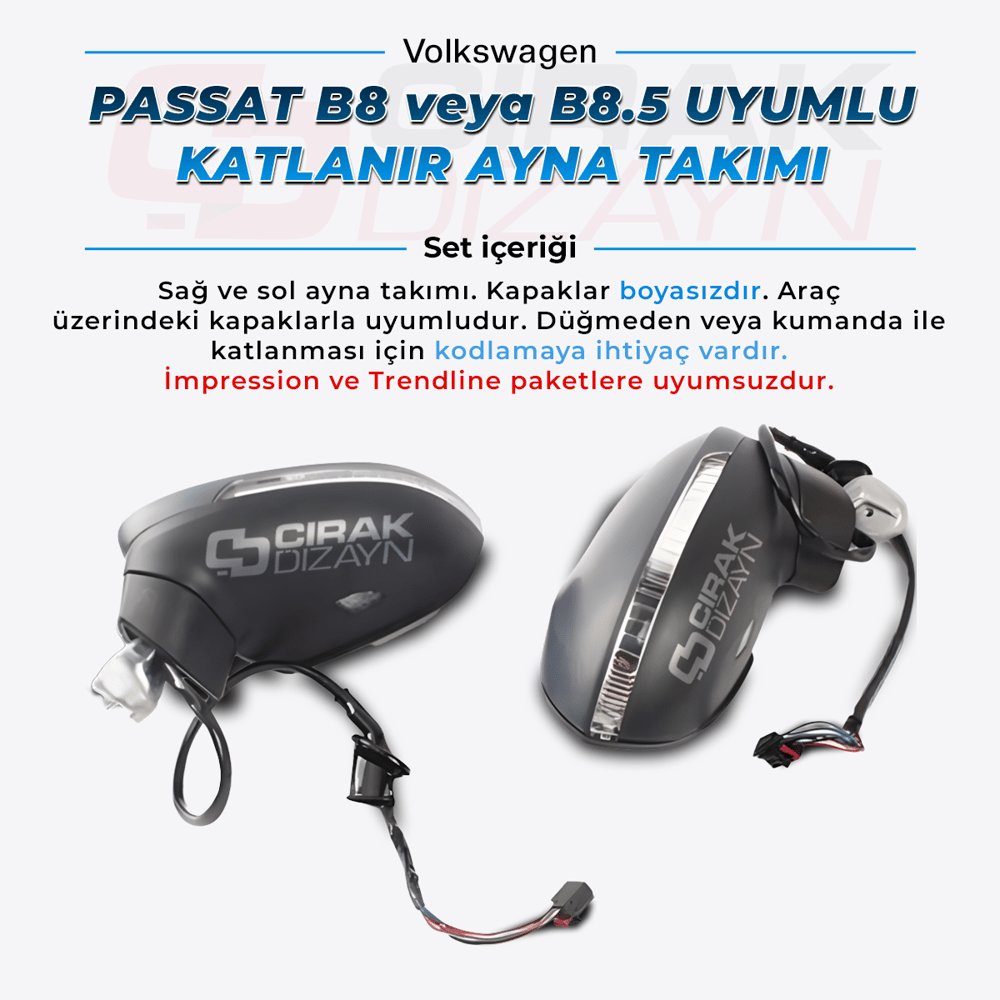 Passat B8 ve B8.5 Uyumlu Katlanır Ayna | Sinyal ve Aydınlatmalı