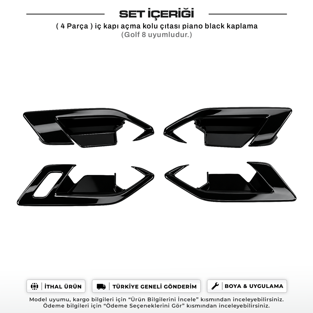 Volkswagen Golf 8 ve 8.5 Uyumlu Piano Black Kapı Açma Kolu Çıta Kaplama