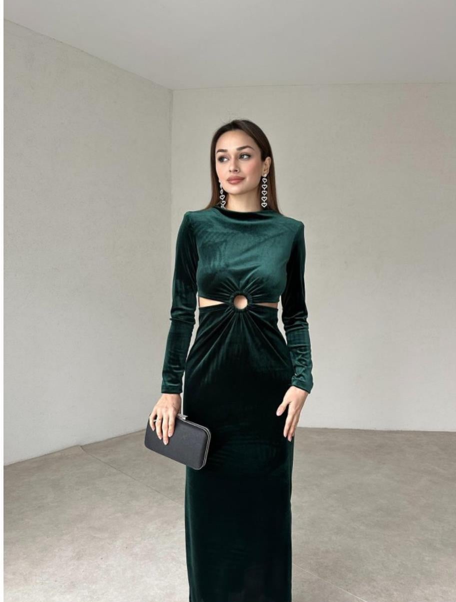 ZÜMRÜT MAXİ KADİFE ELBİSE 