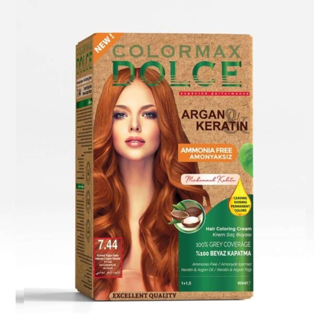 Colormax Dolce Amonyaksız Saç Boyası Kumral Yoğun Bakır 7.44