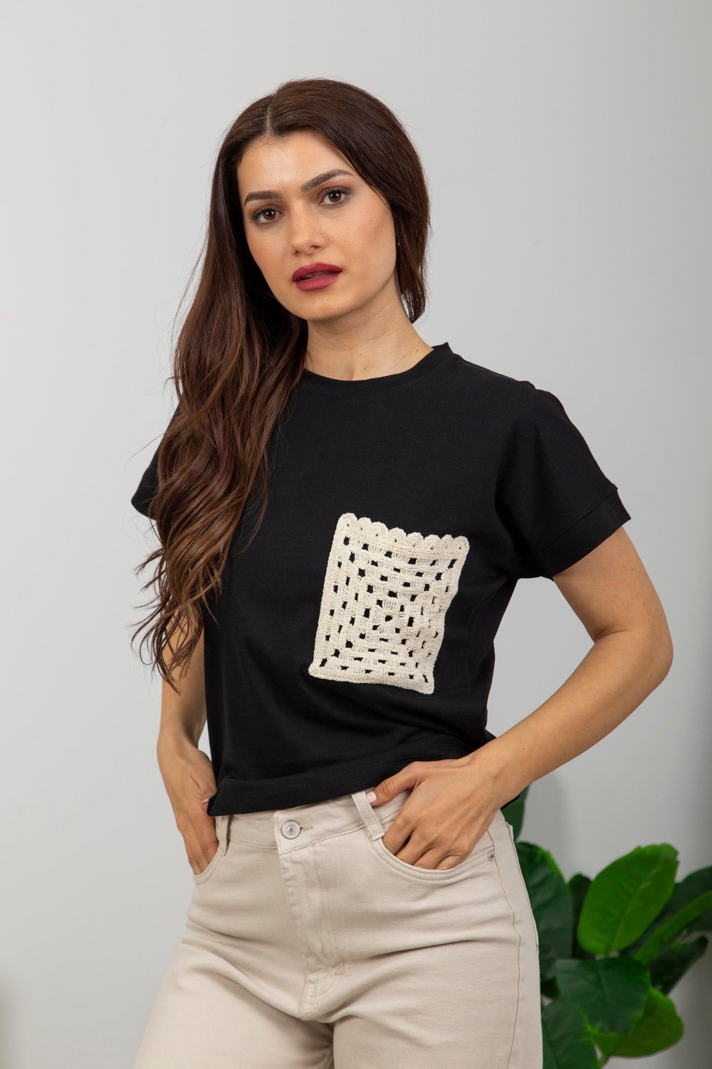 Dantel Cep Detaylı Basic-Siyah