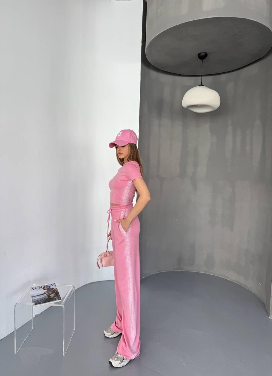 Yan Püskürtme Ve Taş Detaylı Takım-Pembe