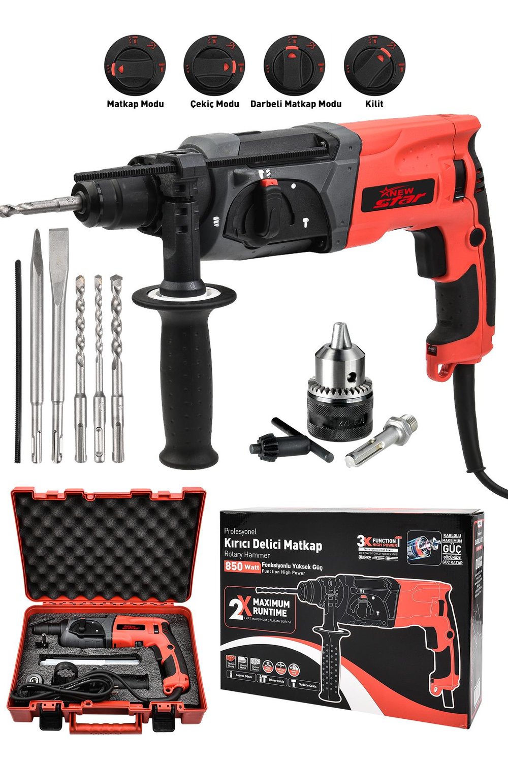 New Star hilti 2,28 Elektrikli Kırıcı Delici Hilti Kırmızı