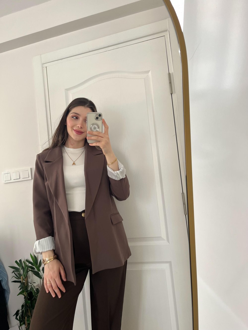 Acı Kahve Çizgili Astarlı Blazer Ceket