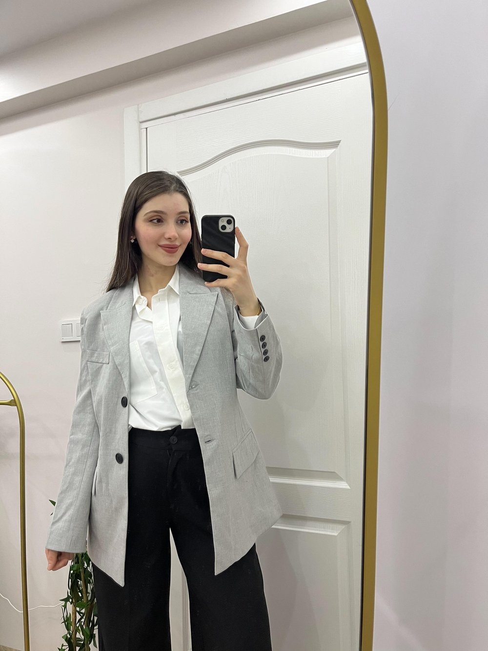 Gri Çift Düğmeli Blazer Ceket