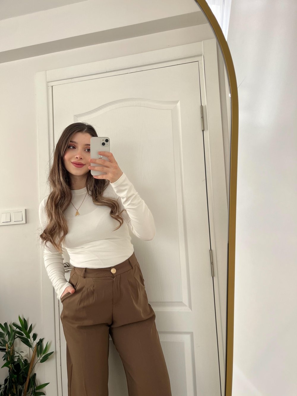 Haki Yüksek Bel Beli Lastikli Palazzo Pantolon