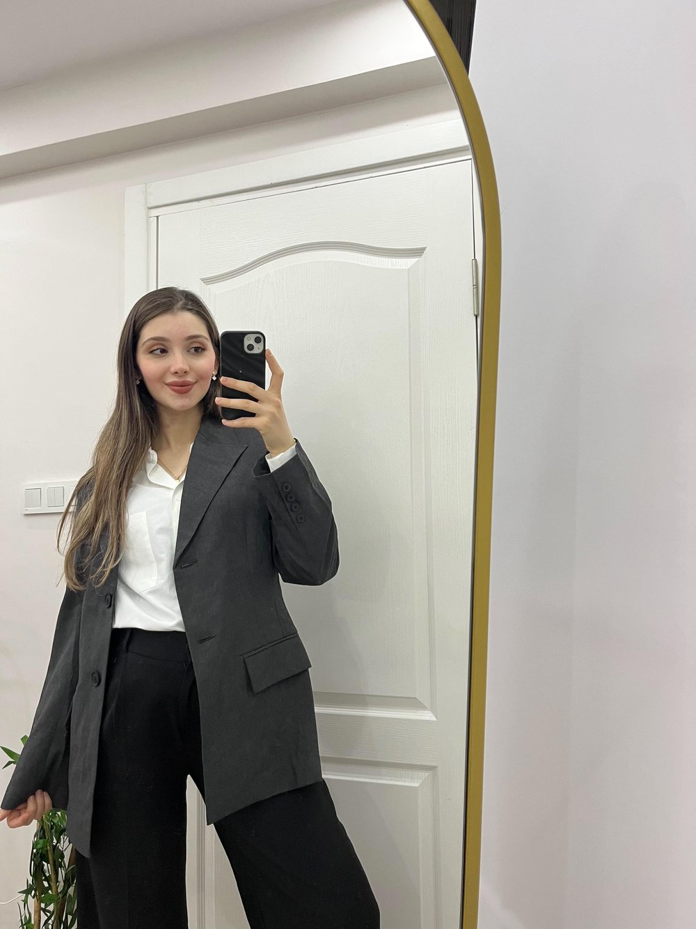 Koyu Gri Çift Düğmeli Blazer Ceket
