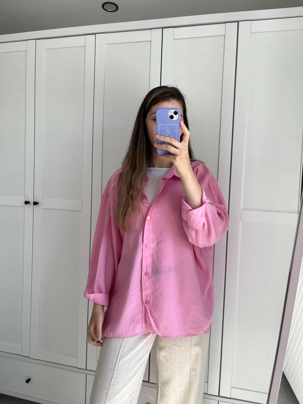 Pembe Tencel Oversize Gömlek
