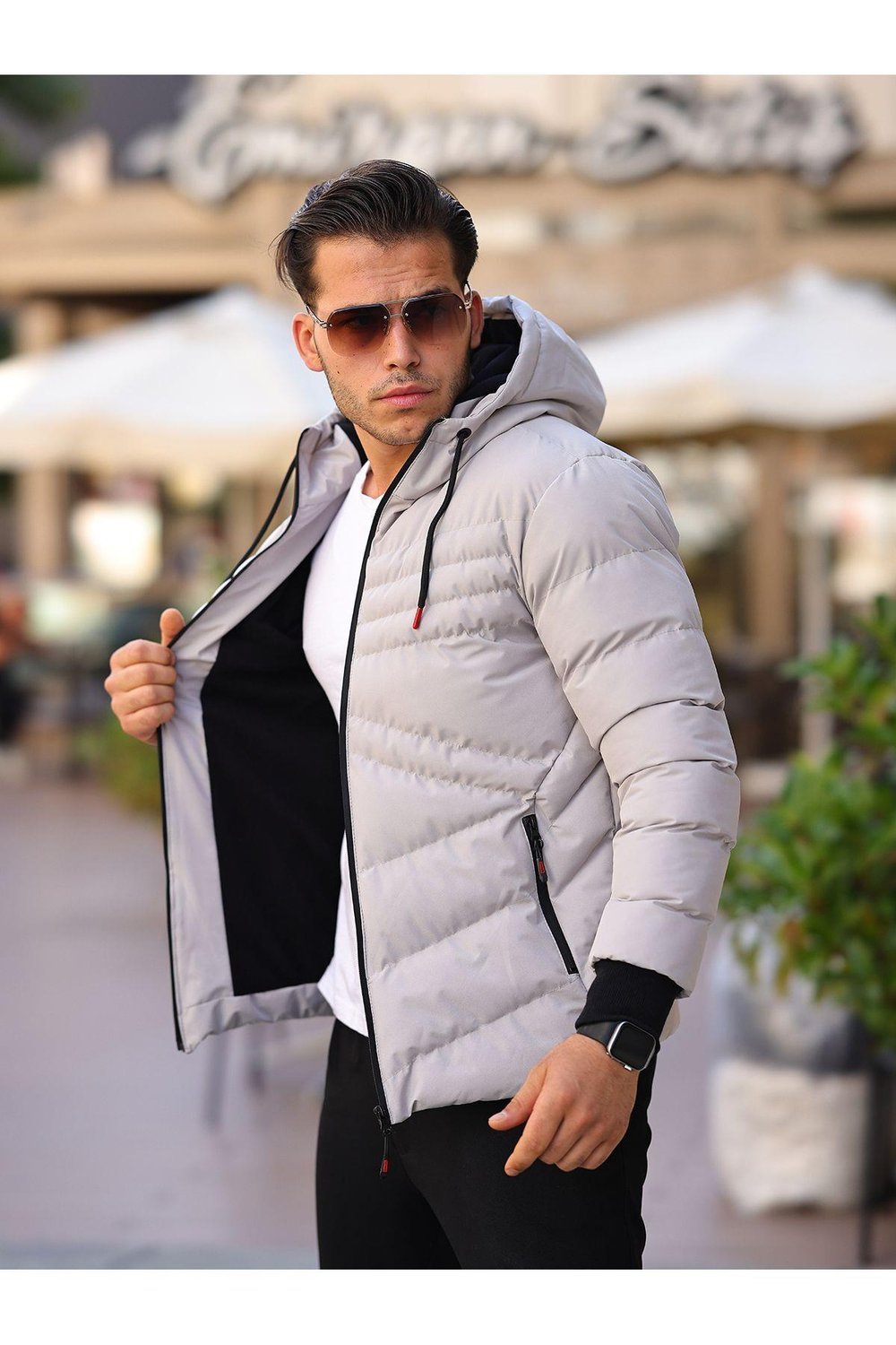 Su Ve Rüzgar Geçirmez Erkek Polarlı Şişme Mont