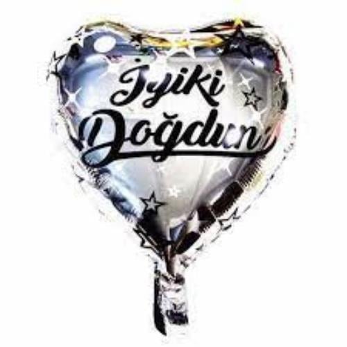 Gümüş Renkli Kalp İyi Ki Doğdun Folyo Balon 45 cm