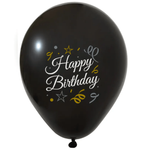 Happy Birthday Beyaz Baskılı Siyah Balon 10 Adet