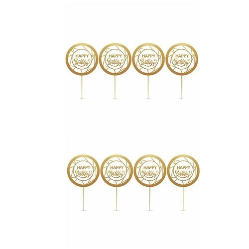 Happy Birthday Gold Yaldızlı Beyaz Kürdan 8'li