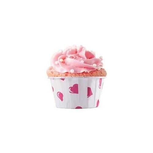 Muffin Kek Kapsülü Beyaz Kalp Desenli 50 li