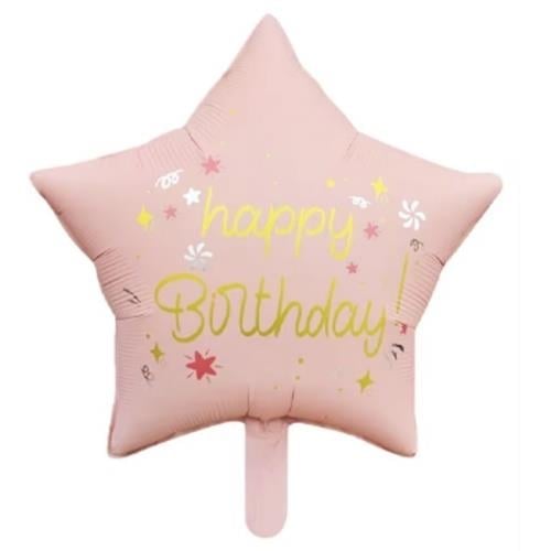 Pembe Renkli Happy Birthday Yıldız Folyo Balon