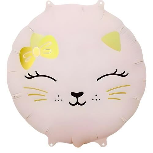 Retro Kedi Yuvarlak Folyo Balon Pembe