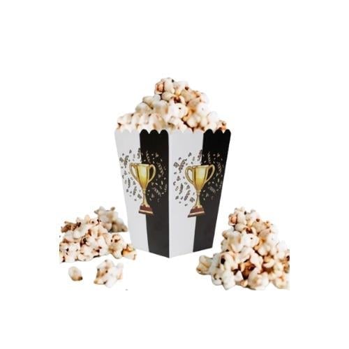 Siyah Beyaz Kupa Desenli Popcorn Mısır Kutusu 8 Adet