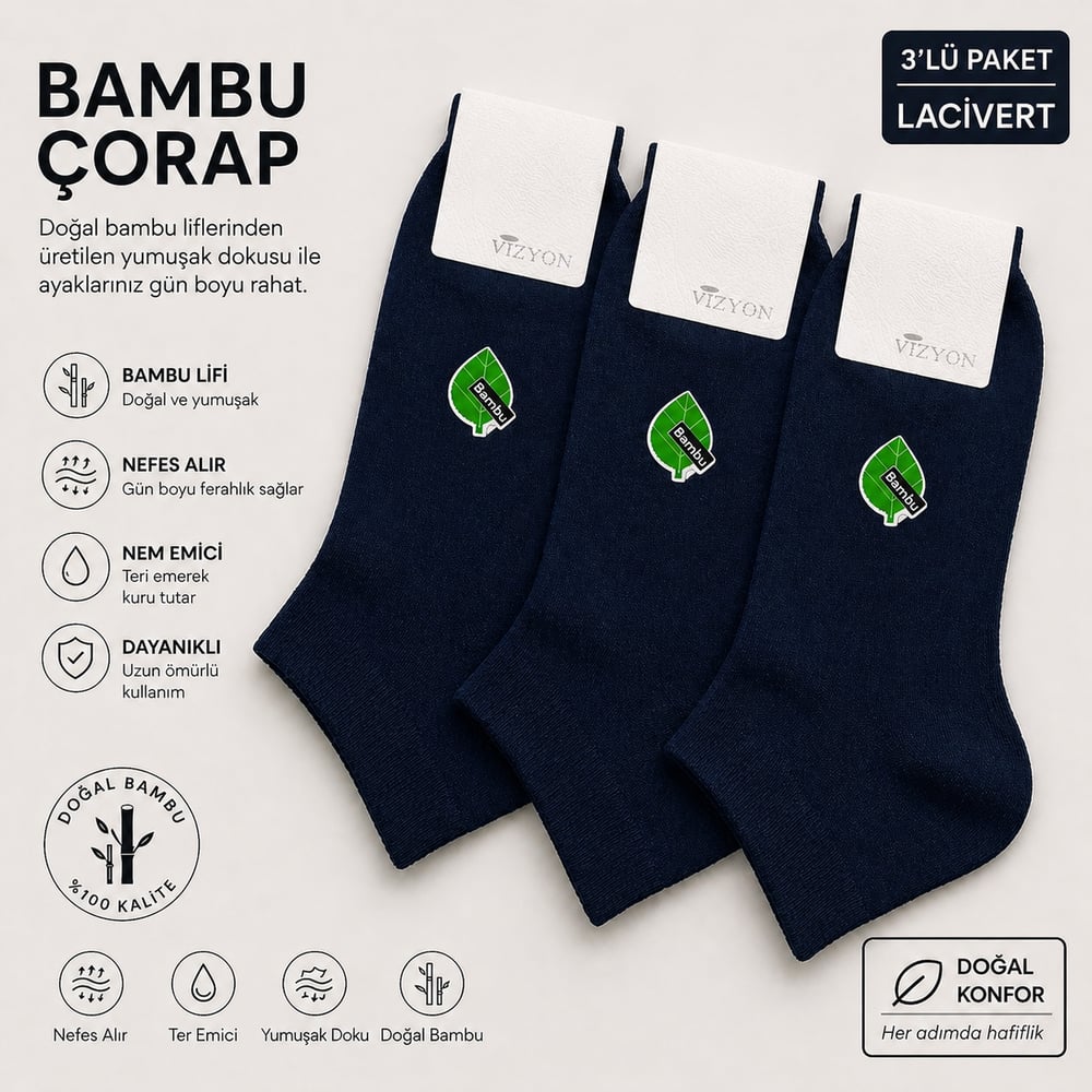 Vizyon Bayan Lacivert Bambu 3'lü Çorap