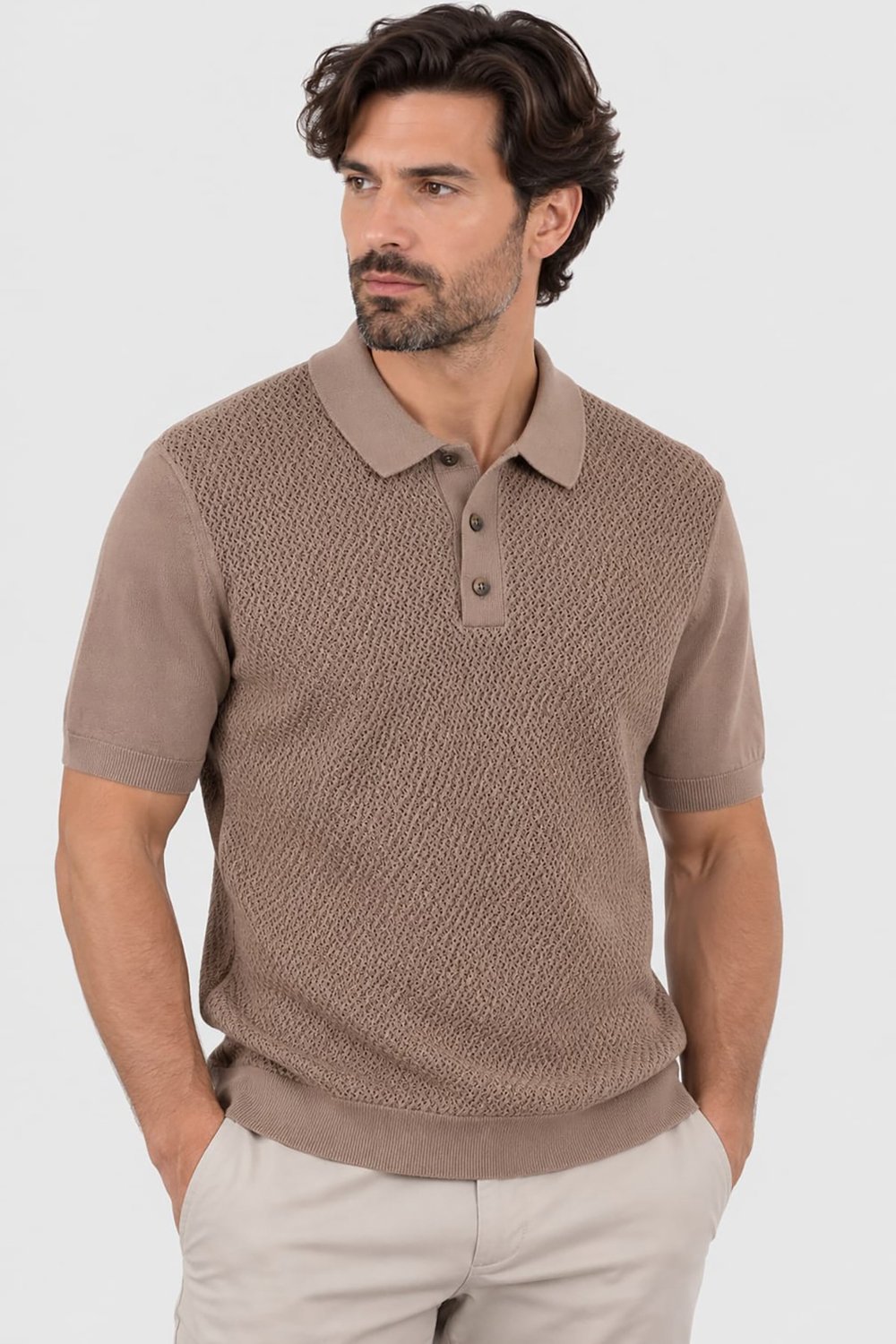 Bej Erkek Polo Yaka Kısa Kollu Triko U04098