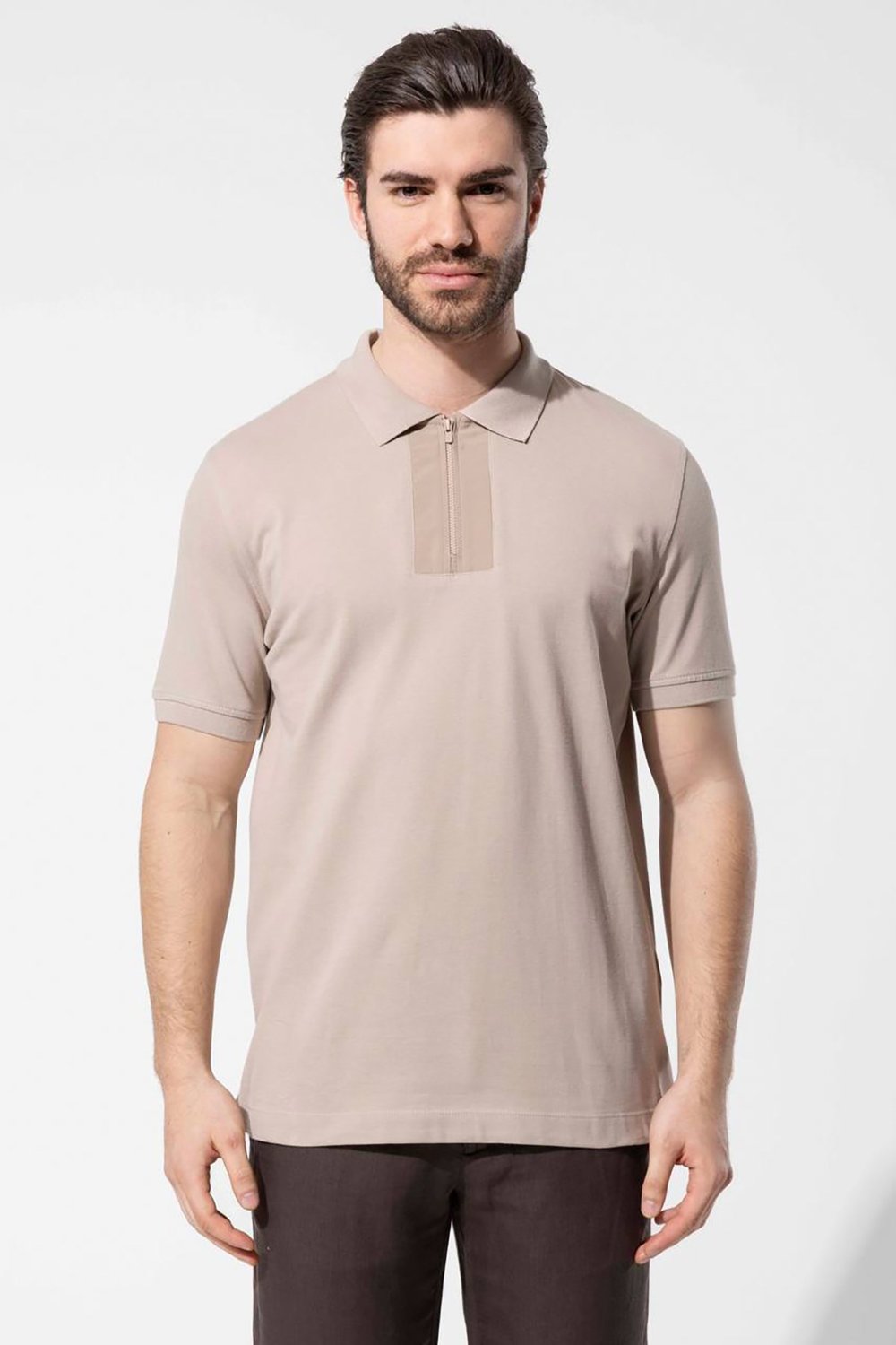 Bej Vaganza Erkek Fermuarlı Polo Yaka T-Shirt U02010