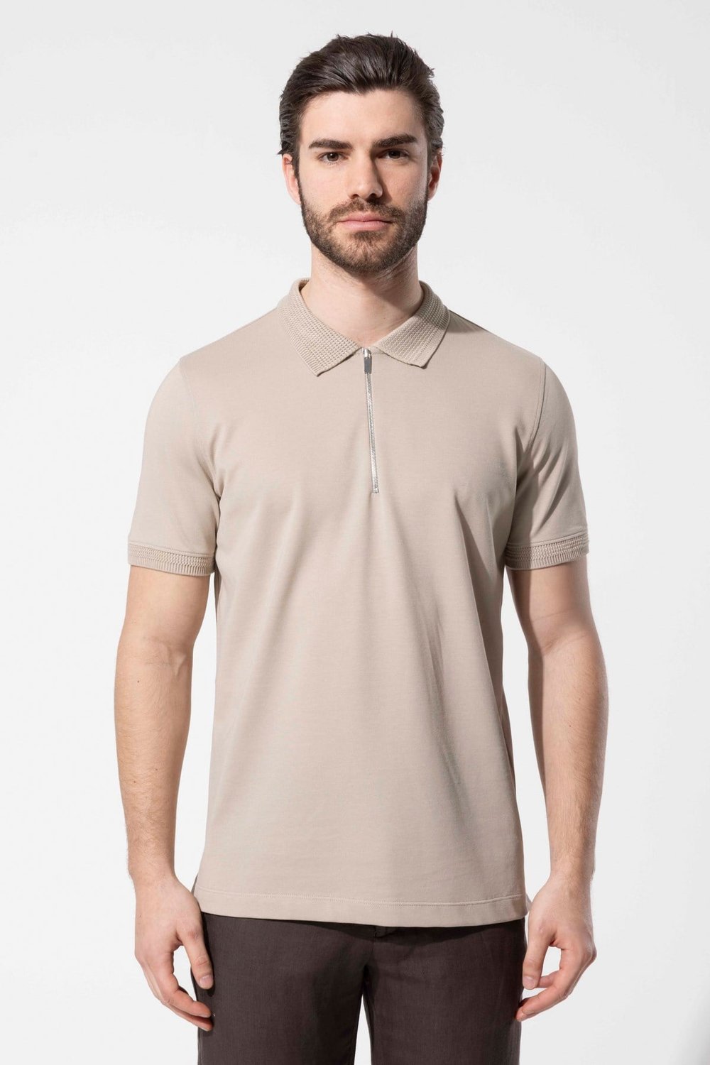 Bej Vaganza Erkek Fermuarlı Polo Yaka T-Shirt U02030