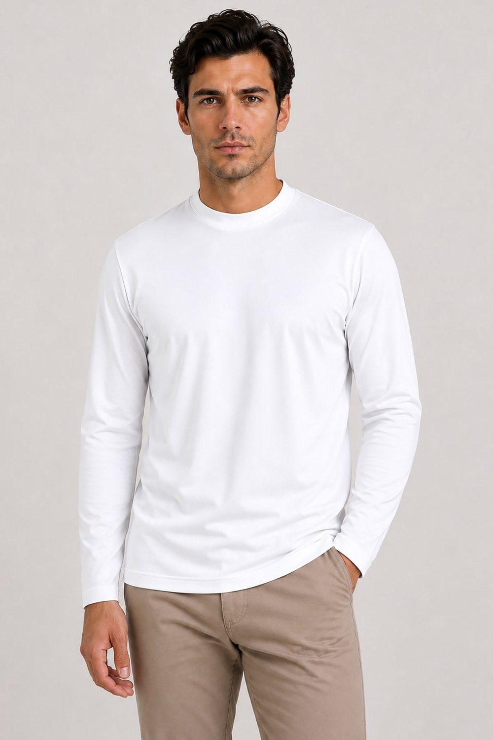 Beyaz Vaganza Erkek Bisiklet Yaka Uzun Kollu T-Shirt U008171