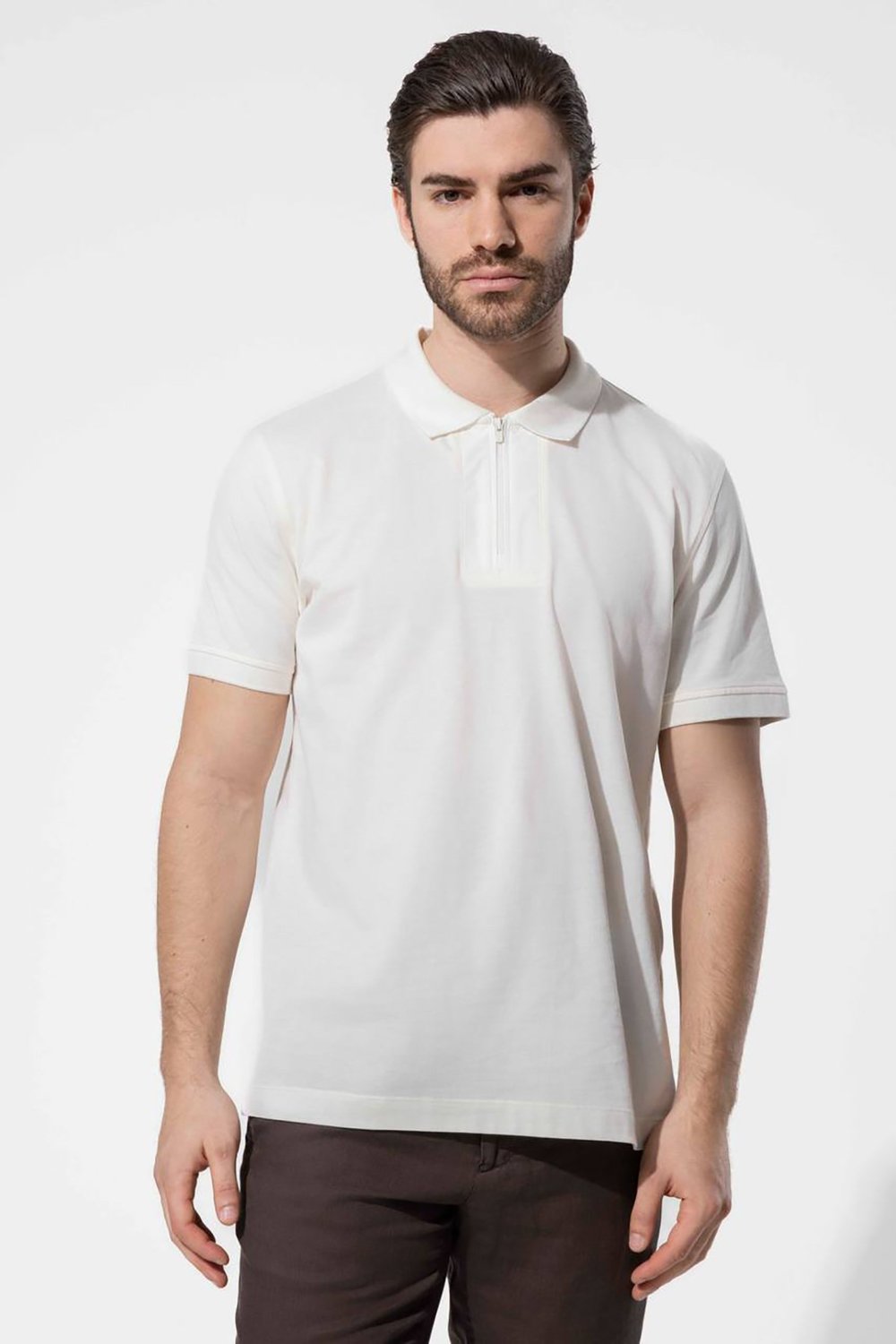 Ekru Vaganza Erkek Fermuarlı Polo Yaka T-Shirt U02010