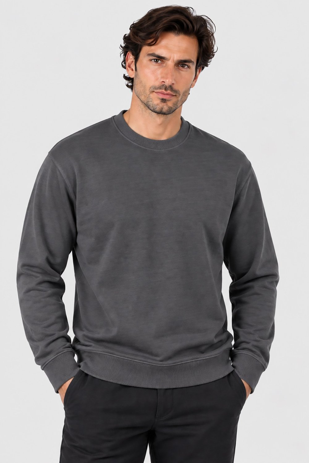 Füme Gızzıt Erkek Yıkamalı Bisiklet Yaka Sweatshirt U007841