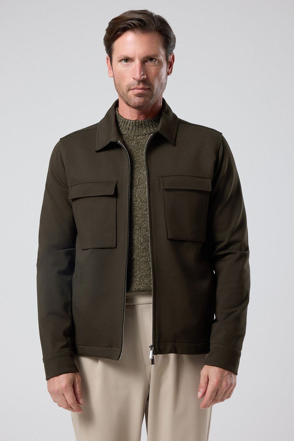 Haki Erkek Fermuarlı Cepli Jacket U05048