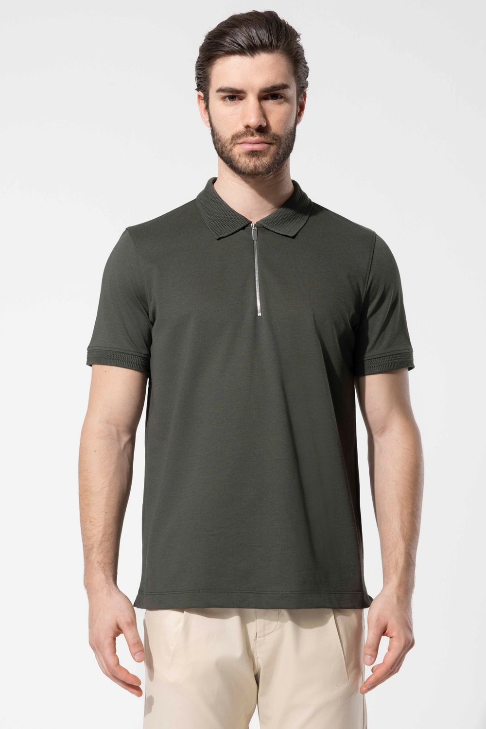 Haki Vaganza Erkek Fermuarlı Polo Yaka T-Shirt U02030