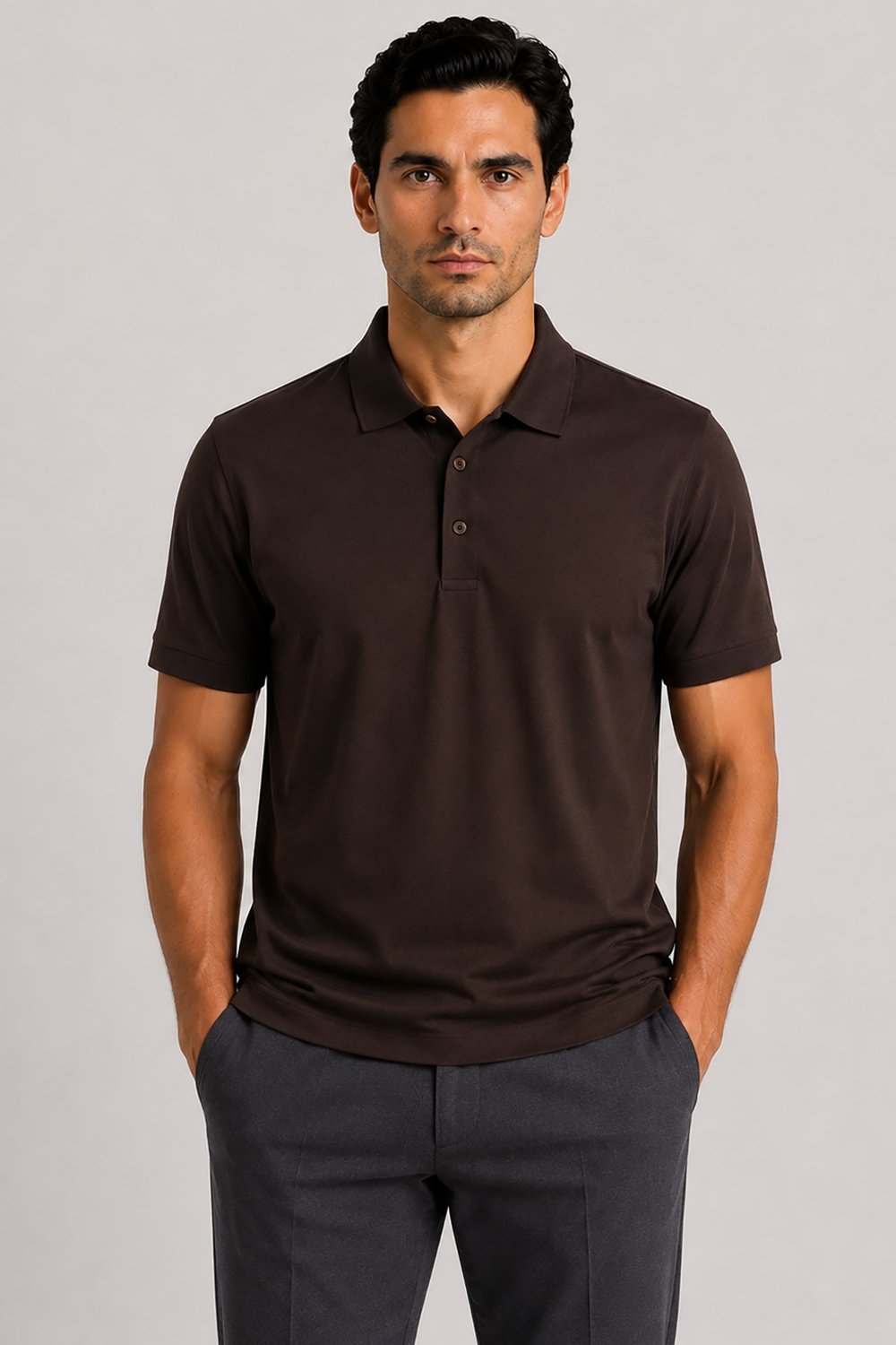 Kahve Erkek Polo Yaka Düğmeli Tişört U008279