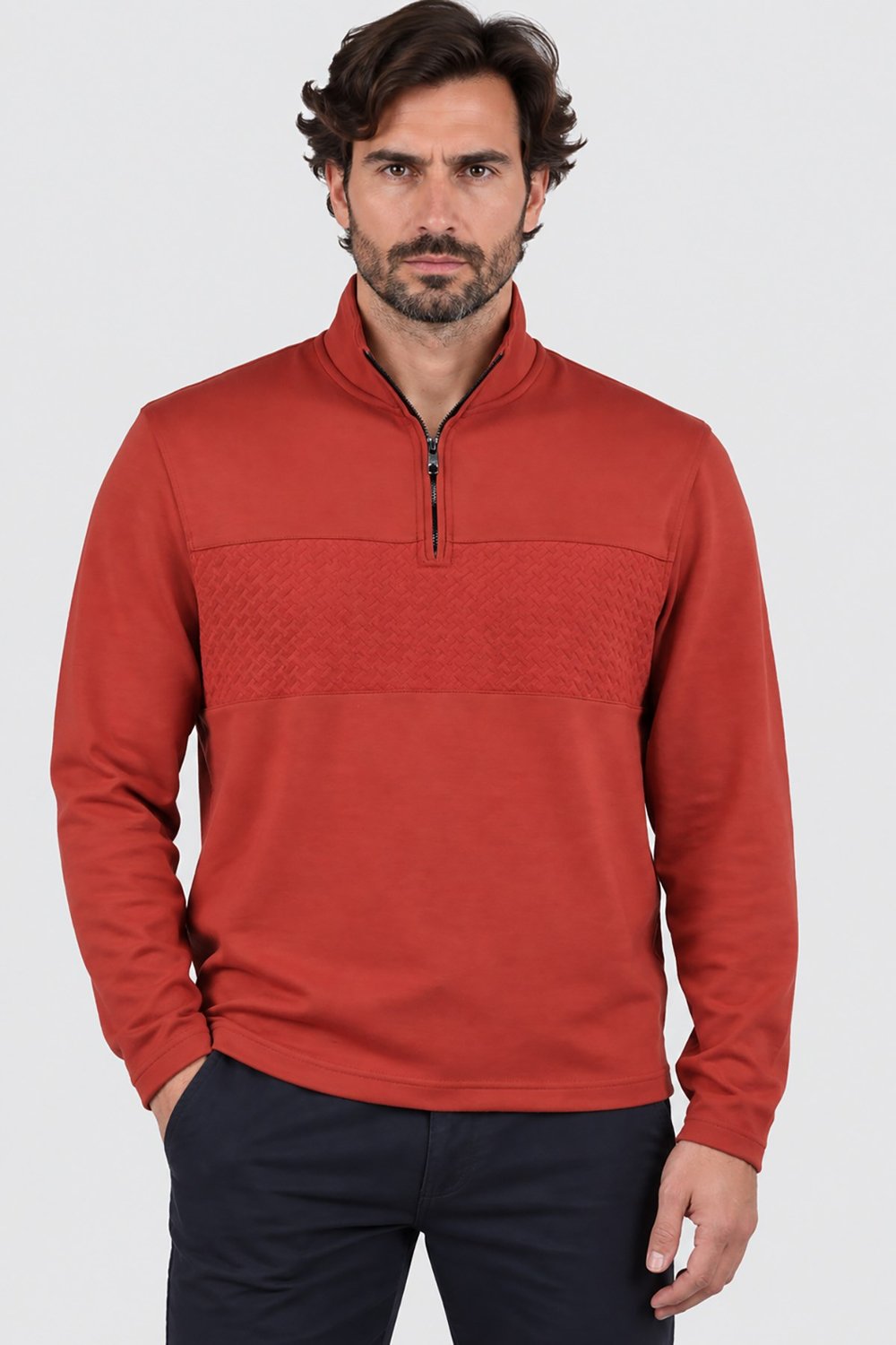 Kiremit Td Bkr Erkek Fermuarlı Dik Yaka Soft Touch Sweatshirt U007864