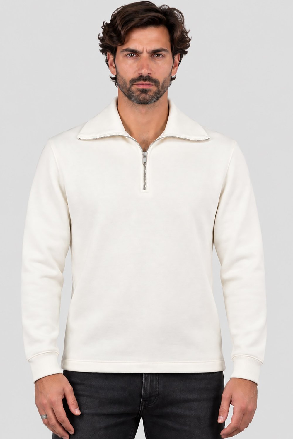 Krem Arket Erkek Boğazlı Fermuarlı Sweatshirt U007835