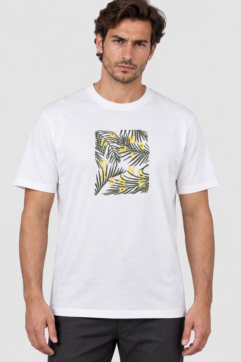 Krem Armani Exchange Erkek Bisiklet Yaka İşlemeli Pamuk T-Shirt U008018