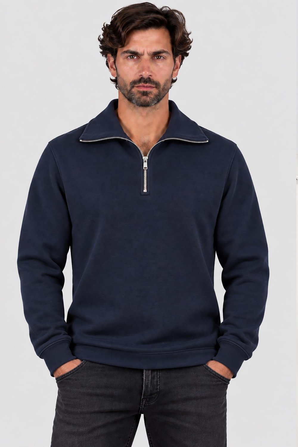 Lacivert Erkek Boğazlı Fermuarlı Sweatshirt U007835