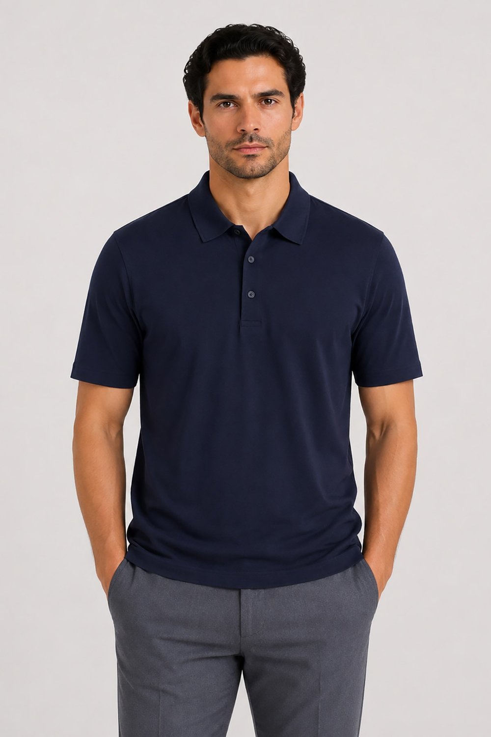 Lacivert Erkek Polo Yaka Düğmeli Tişört U008279