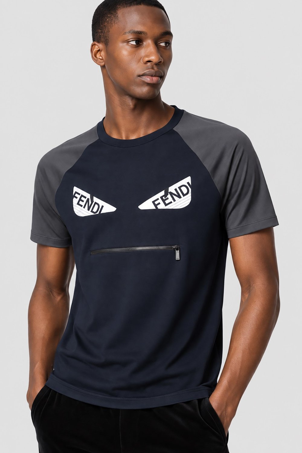 Lacivert Fendi Erkek Bisiklet Yaka T-Shirt FY0947A65L U005079