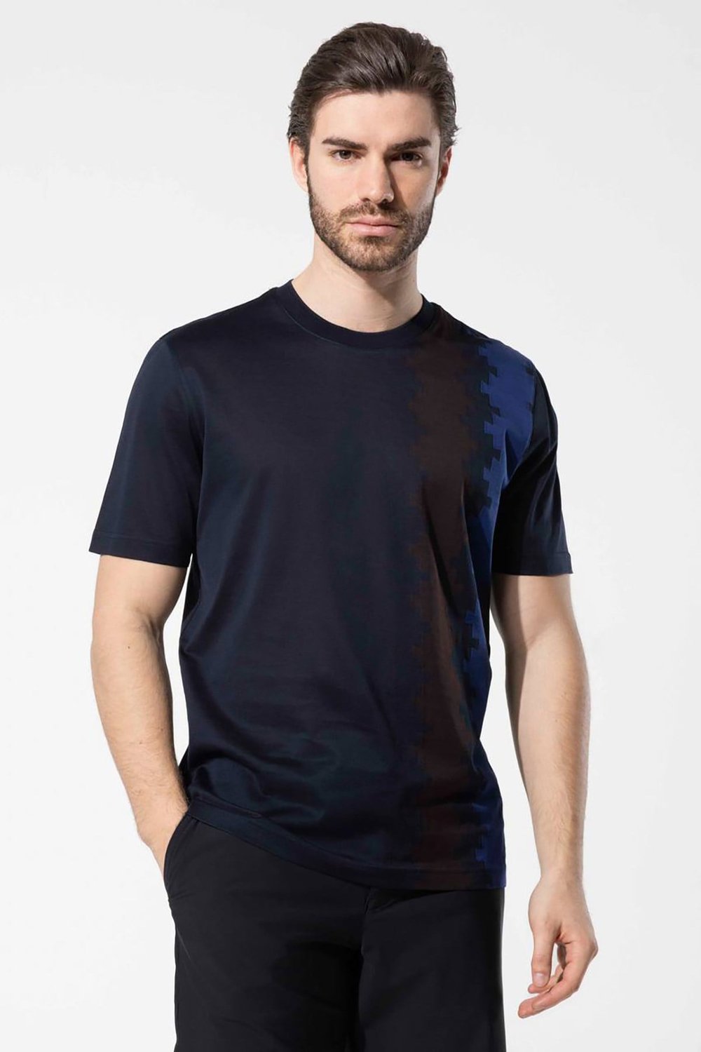 Lacivert Vaganza Erkek Merserize Bisiklet Yaka T-Shirt U07017